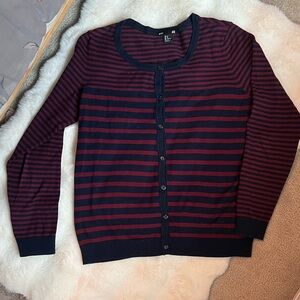 H&M Women's Cardigan - Navy and Burgundy Stripes Size Medium